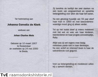 Johanna Cornelia de Klerk- Johan Charles Mels
